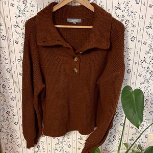 Marled Rust Sweater with Buttoned Collar